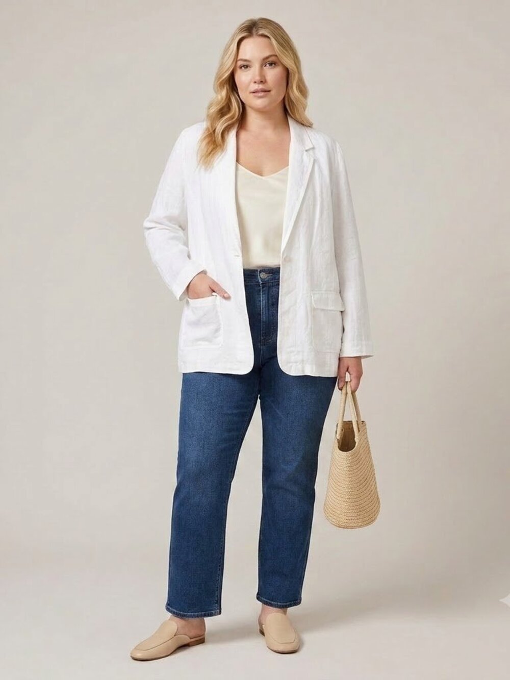 Eileen Fisher Irish Linen White Blazer 3X